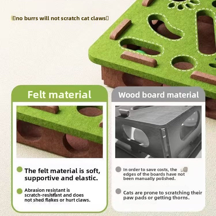 PeakPaw Interactive Cat Maze Toy – Felt Puzzle Box with Bell Ball for Indoor Cat Play (Optional Balls)