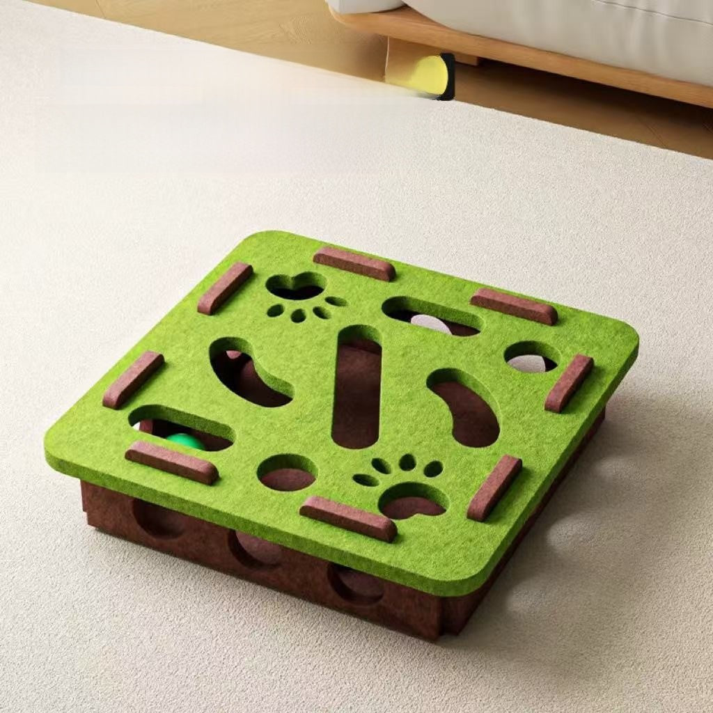 PeakPaw Interactive Cat Maze Toy – Felt Puzzle Box with Bell Ball for Indoor Cat Play (Optional Balls)