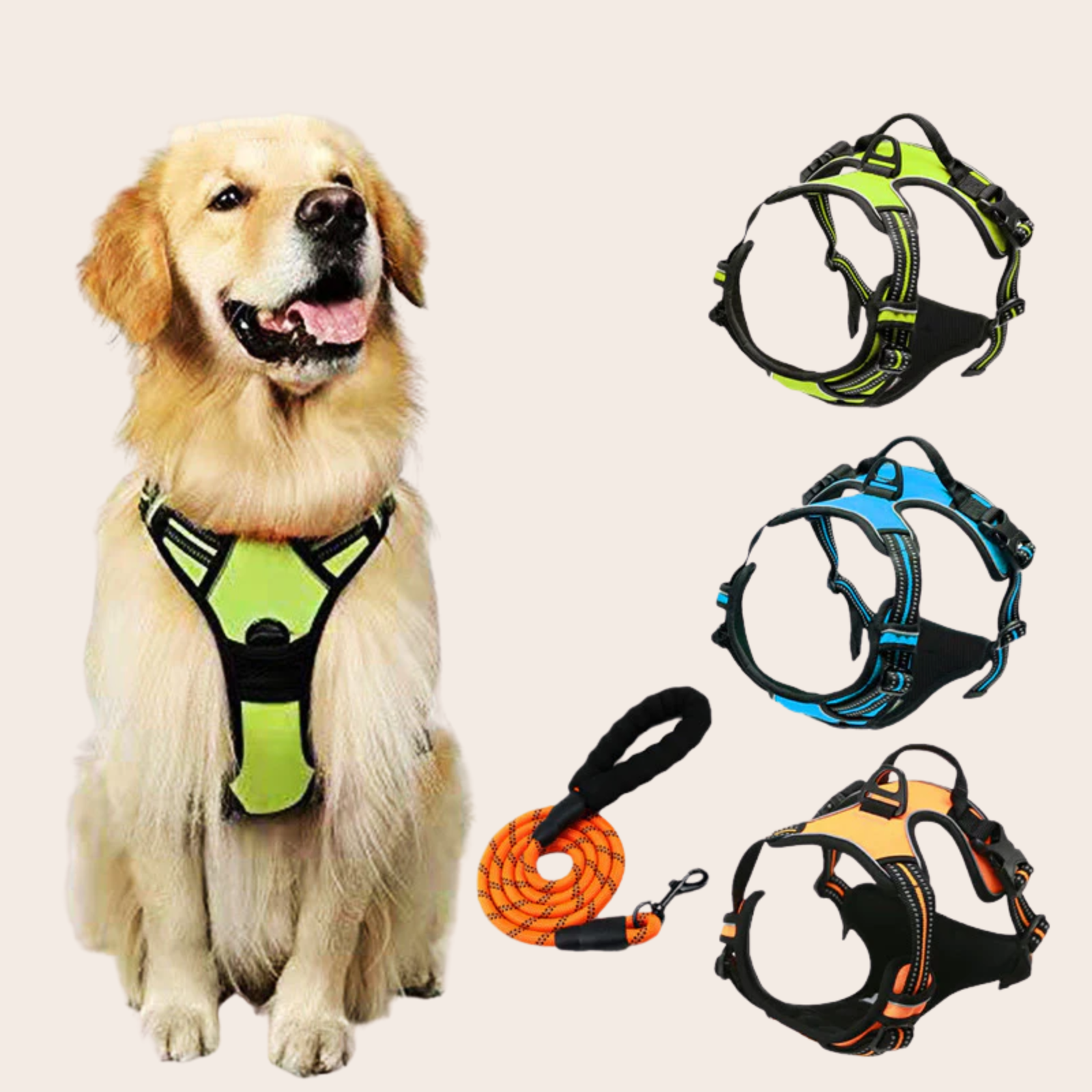 PeakPaw Reflective No-Pull Dog Harness + Leash Set – Adjustable, Anti-Burst Chest Harness (S–XL)