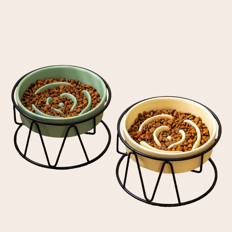 PeakPaw Ceramic Slow Feeder Bowl – Anti-Slip Pet Food Bowl with Optional Elevated Stand