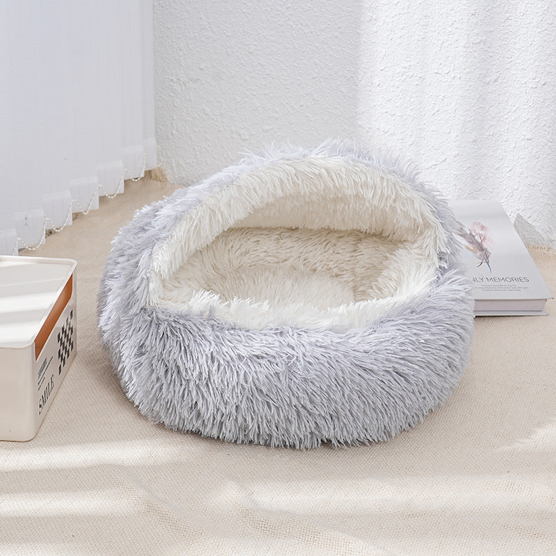 PeakPaw Semi-Enclosed Pet Nest Bed – Warm Plush Winter Cat & Dog Cave Bed (40–60cm)
