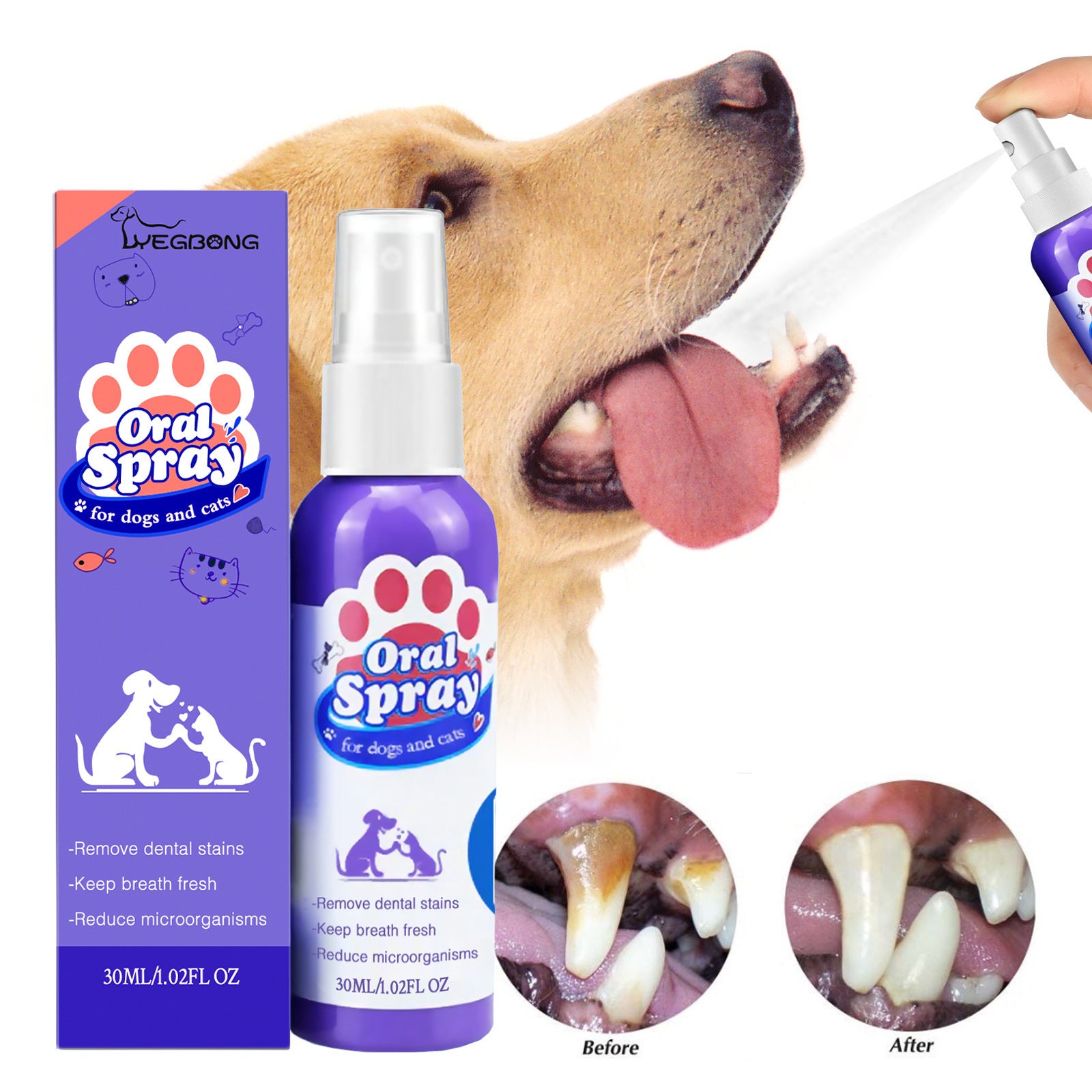 PeakPaw Pet Dental Care Spray 30ml – Fresh Breath Oral Spray for Dogs & Cats (Plaque & Stain Support)