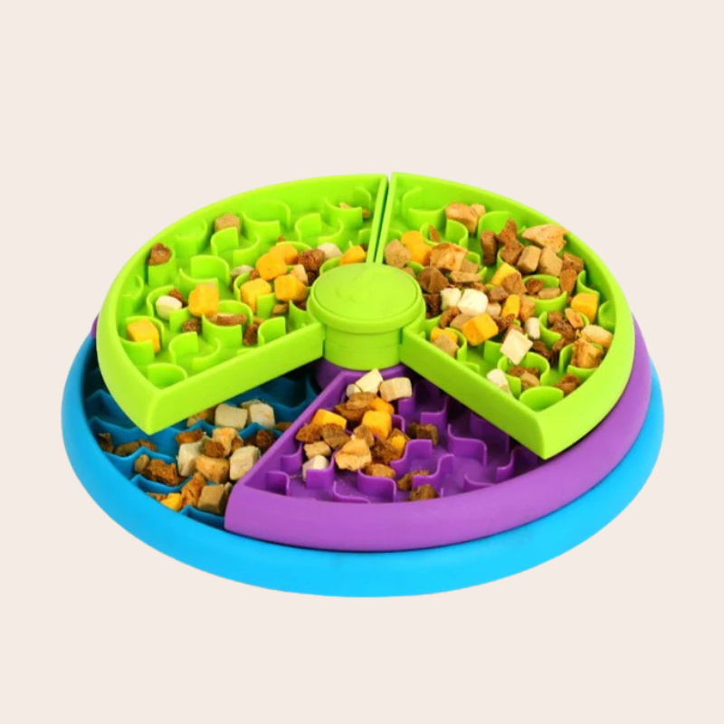 PeakPaw Slow Feeding Puzzle Bowl – Tri-Color Interactive Slow Feeder Dish for Cats & Dogs