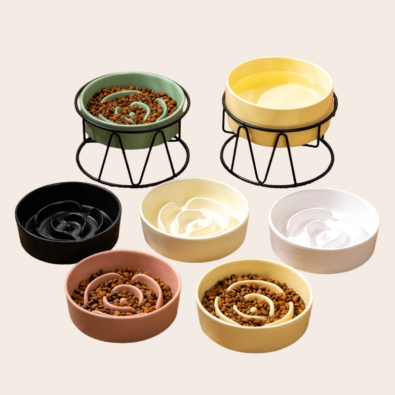 PeakPaw Ceramic Slow Feeder Bowl – Anti-Slip Pet Food Bowl with Optional Elevated Stand