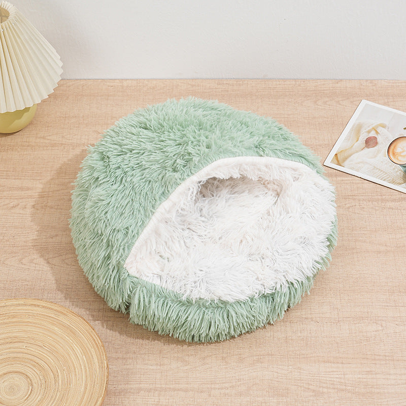 PeakPaw Semi-Enclosed Pet Nest Bed – Warm Plush Winter Cat & Dog Cave Bed (40–60cm)