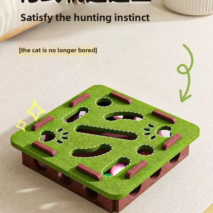 PeakPaw Interactive Cat Maze Toy – Felt Puzzle Box with Bell Ball for Indoor Cat Play (Optional Balls)