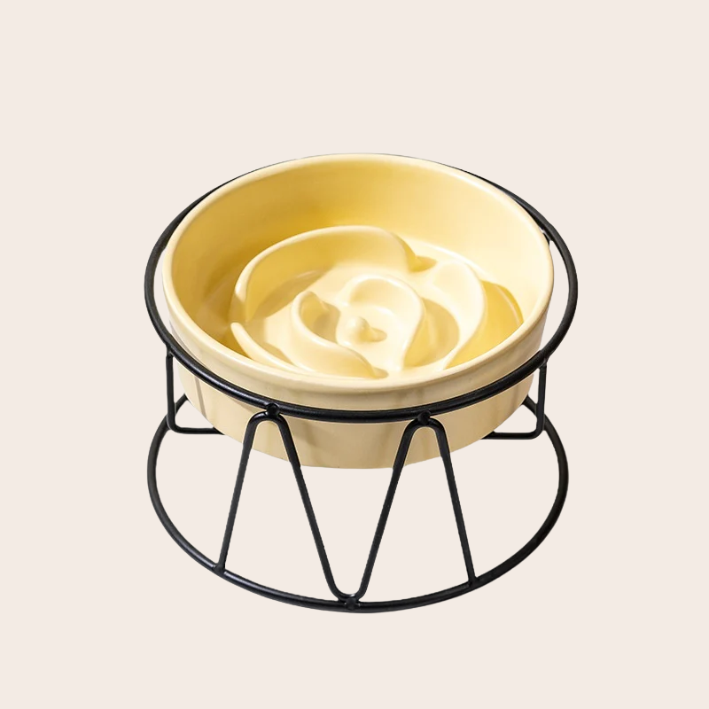 PeakPaw Ceramic Slow Feeder Bowl – Anti-Slip Pet Food Bowl with Optional Elevated Stand