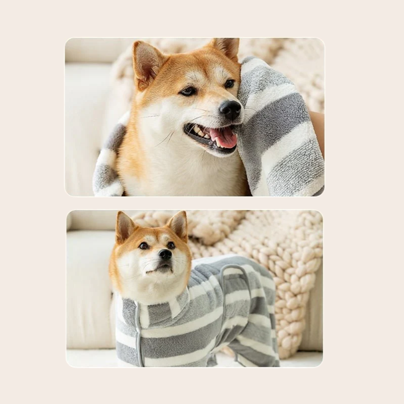 PeakPaw Quick-Dry Pet Bath Towel Robe – Soft Absorbent Coral Fleece Dog Drying Wrap (S–L)