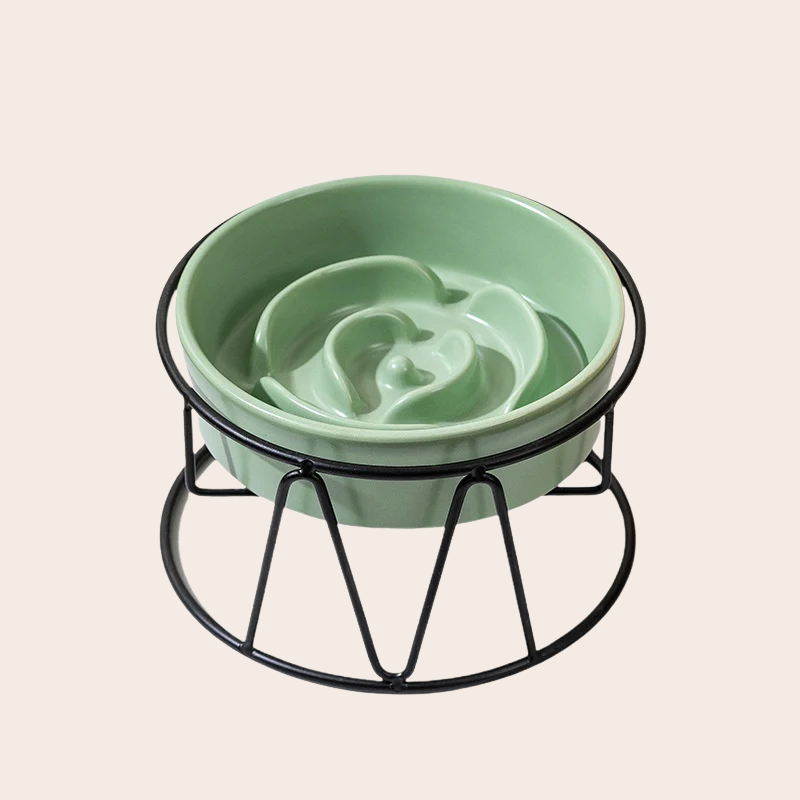 PeakPaw Ceramic Slow Feeder Bowl – Anti-Slip Pet Food Bowl with Optional Elevated Stand