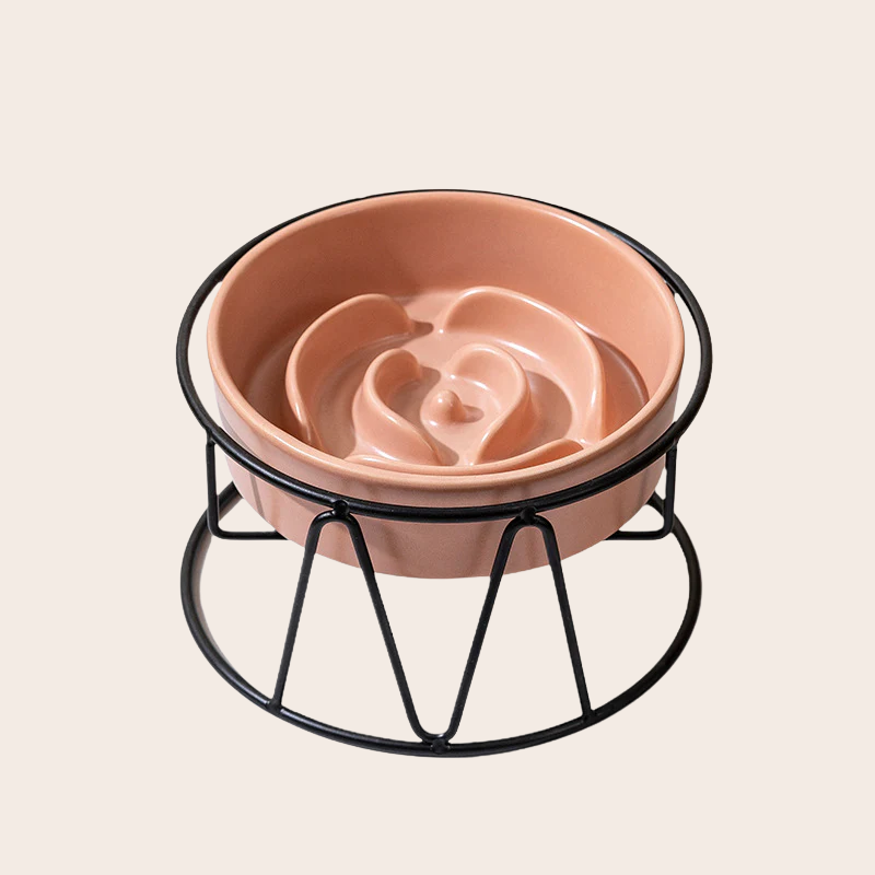 PeakPaw Ceramic Slow Feeder Bowl – Anti-Slip Pet Food Bowl with Optional Elevated Stand