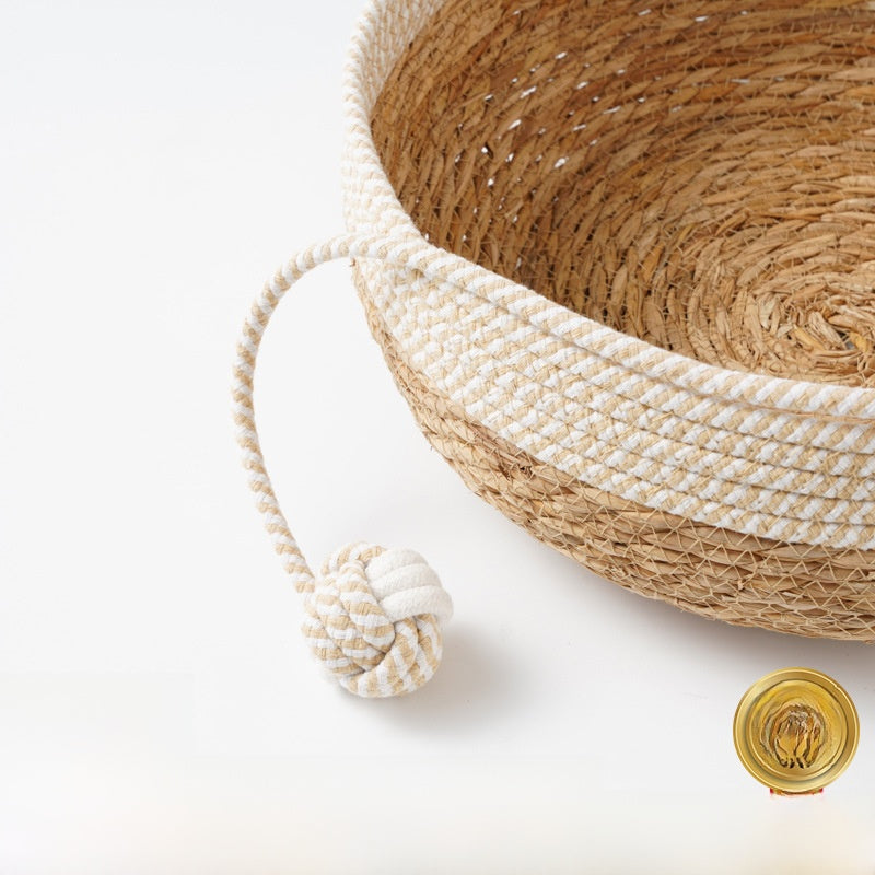 PeakPaw Rattan Cat Bed Nest – All-Season 3-in-1 Cat Sleeping, Scratch & Play Basket (S–L)