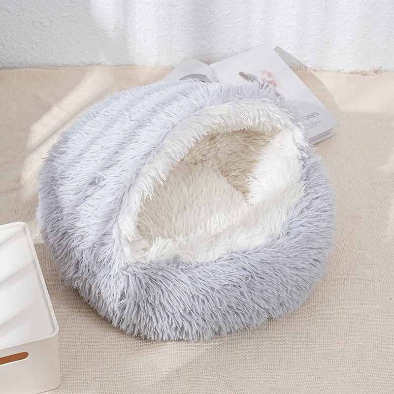 PeakPaw Semi-Enclosed Pet Nest Bed – Warm Plush Winter Cat & Dog Cave Bed (40–60cm)