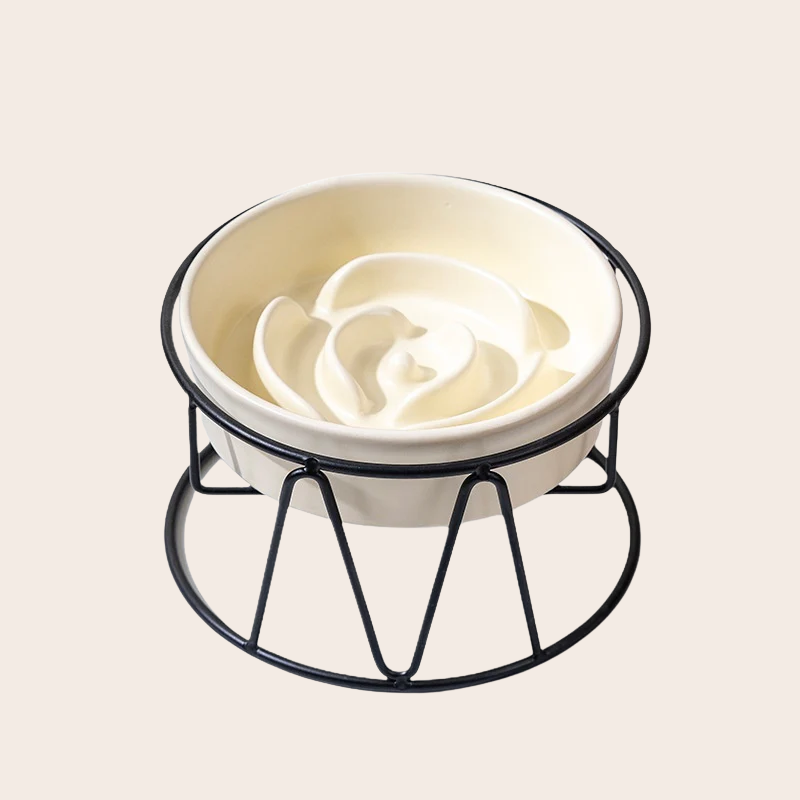 PeakPaw Ceramic Slow Feeder Bowl – Anti-Slip Pet Food Bowl with Optional Elevated Stand