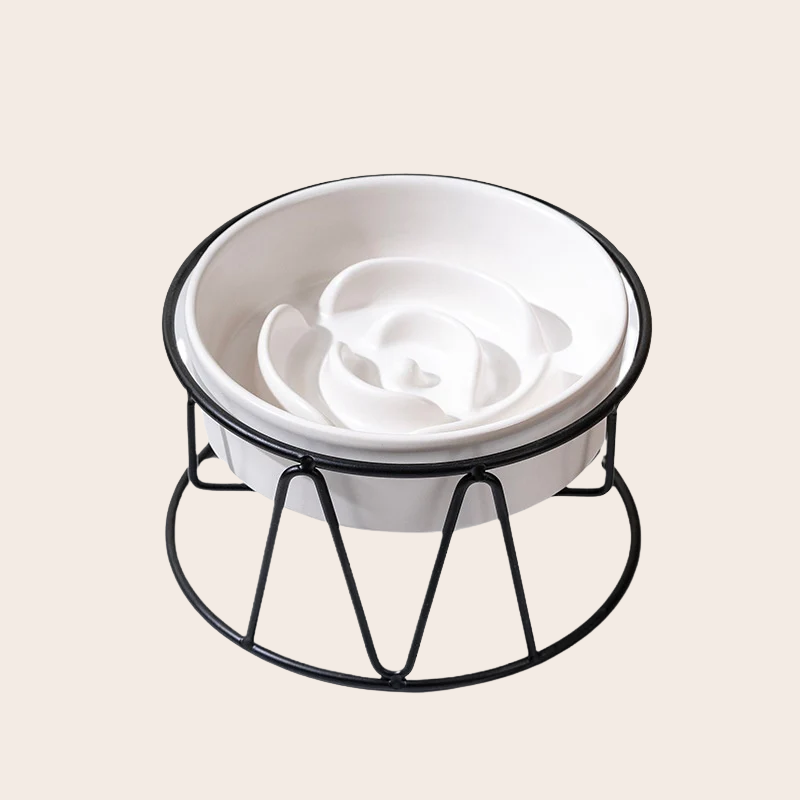 PeakPaw Ceramic Slow Feeder Bowl – Anti-Slip Pet Food Bowl with Optional Elevated Stand