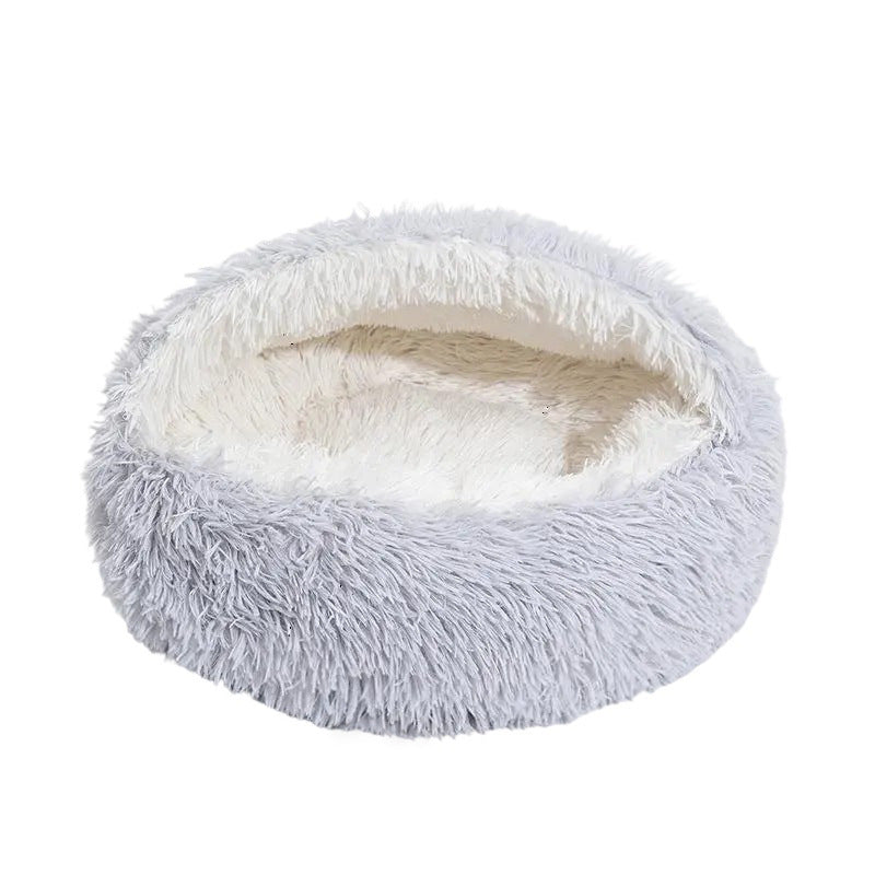 PeakPaw Semi-Enclosed Pet Nest Bed – Warm Plush Winter Cat & Dog Cave Bed (40–60cm)
