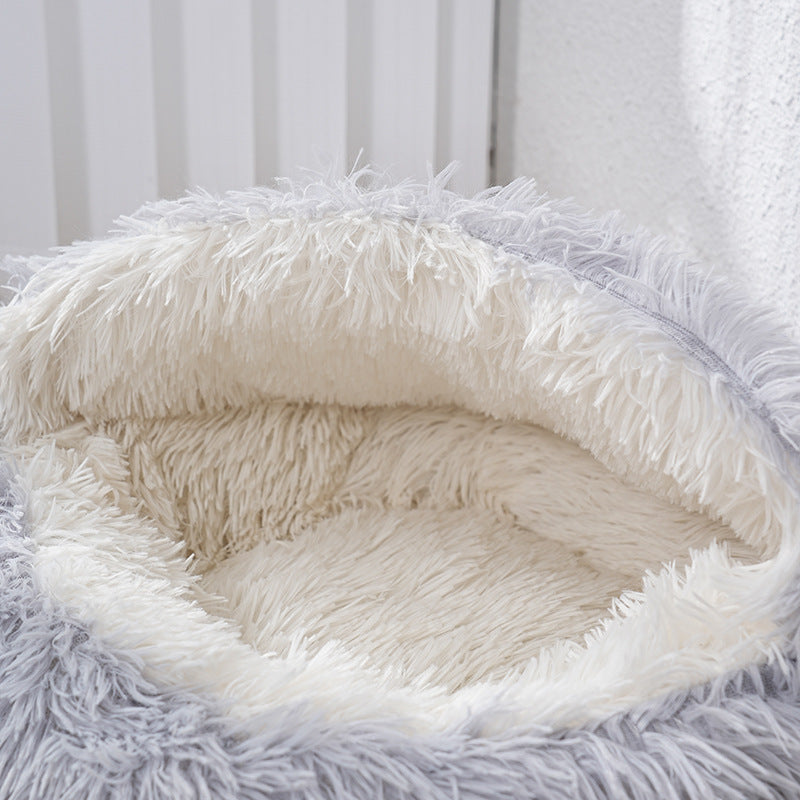 PeakPaw Semi-Enclosed Pet Nest Bed – Warm Plush Winter Cat & Dog Cave Bed (40–60cm)