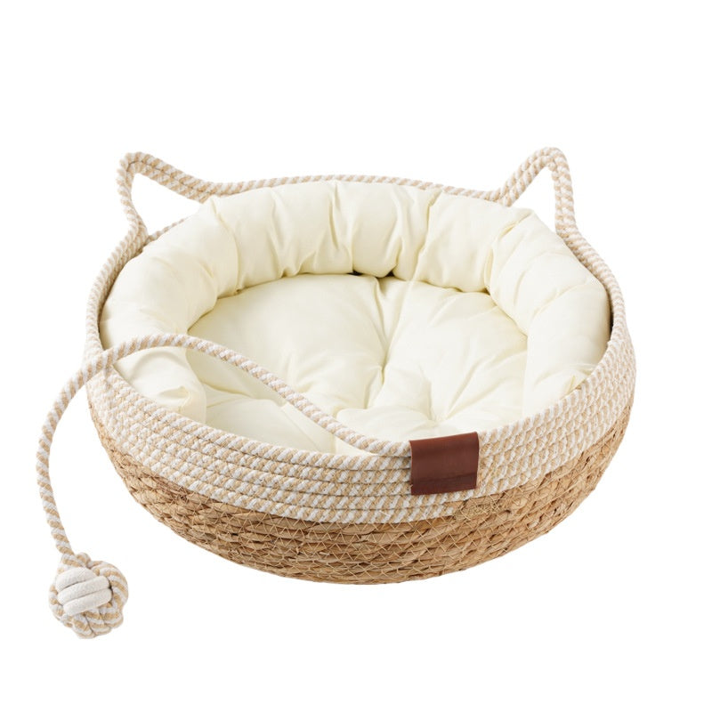 PeakPaw Rattan Cat Bed Nest – All-Season 3-in-1 Cat Sleeping, Scratch & Play Basket (S–L)
