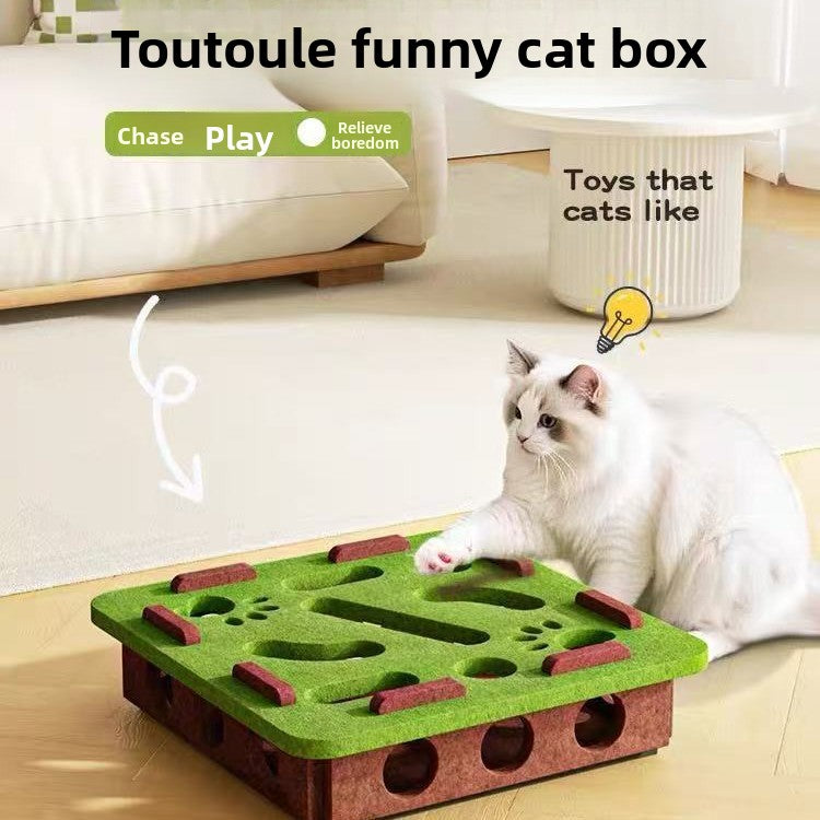 PeakPaw Interactive Cat Maze Toy – Felt Puzzle Box with Bell Ball for Indoor Cat Play (Optional Balls)