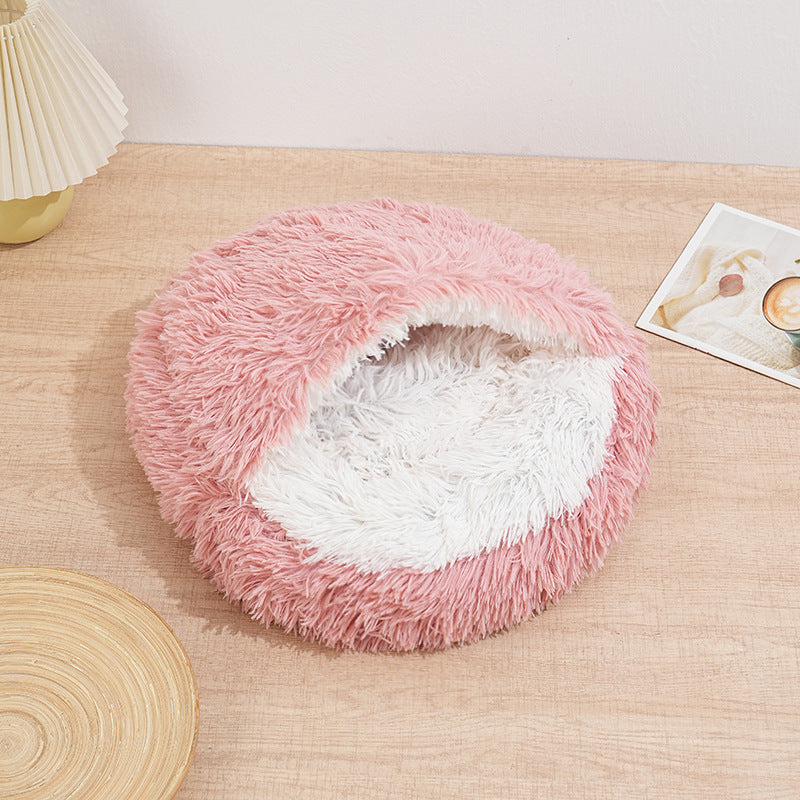 PeakPaw Semi-Enclosed Pet Nest Bed – Warm Plush Winter Cat & Dog Cave Bed (40–60cm)